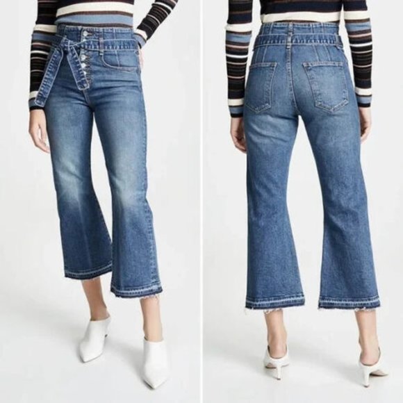 Veronica Beard Jeans 31 Marlene 12" Corset Belted Blue Button Fly